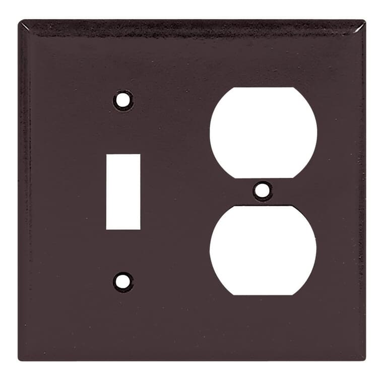 Plaque pour une prise de courant double et un interrupteur à bascule, brun