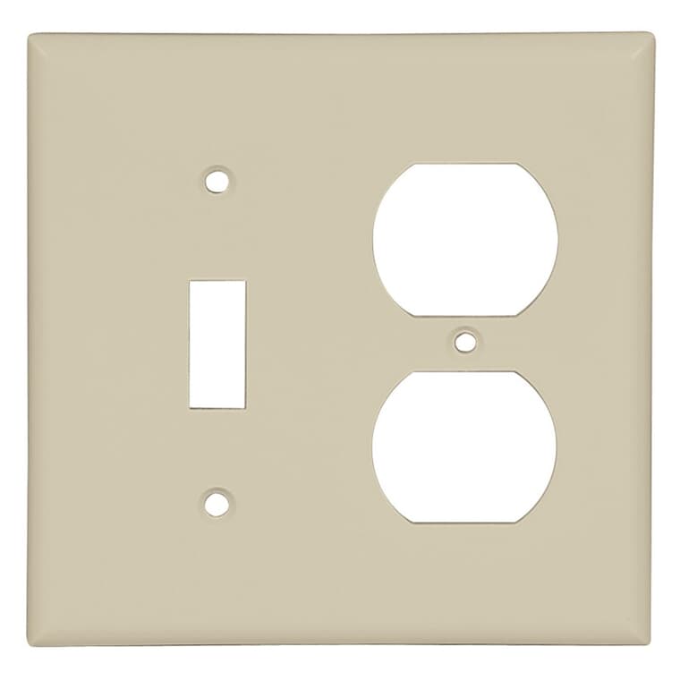 Plaque pour une prise de courant double et un interrupteur à bascule, ivoire