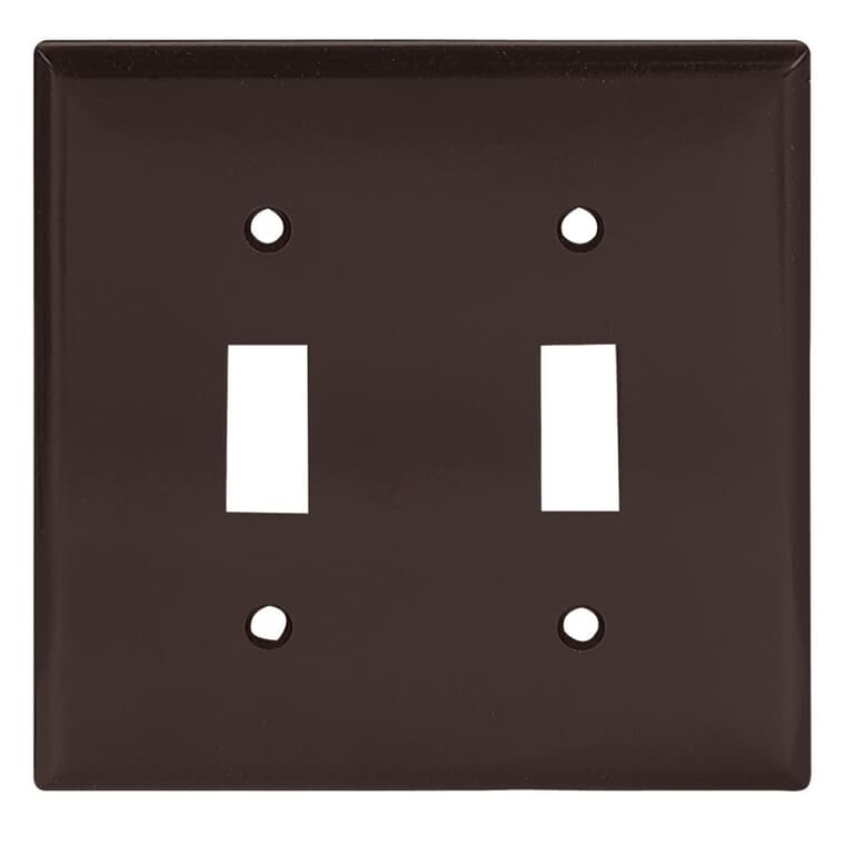 Plaque en plastique pour deux interrupteurs à bascule, brun