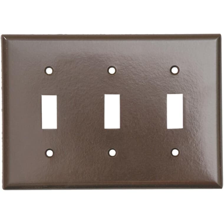 Plaque en plastique pour trois interrupteurs à bascule, brun