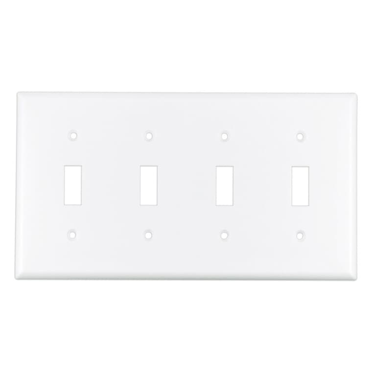 Plaque en plastique pour quatre interrupteurs à bascule, blanc