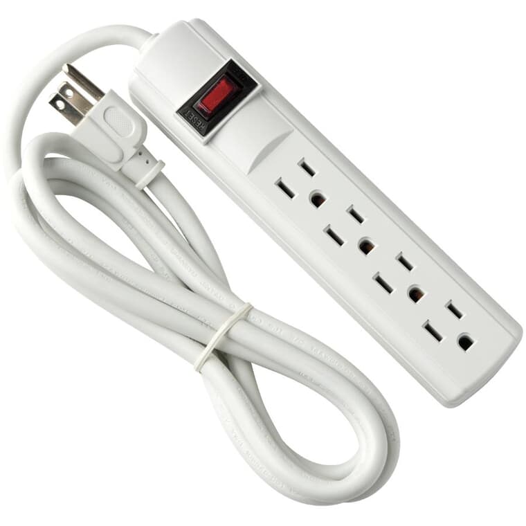 4 Outlet Slimline Power Strip with 6' Cord - White