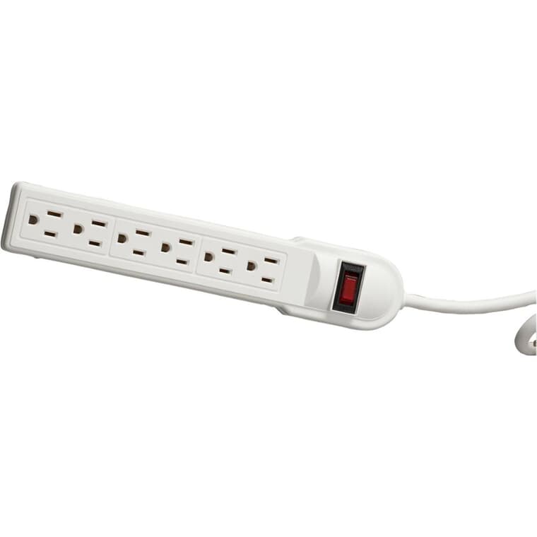 6 Outlet Surge Protector - with 2.5' Cord, White
