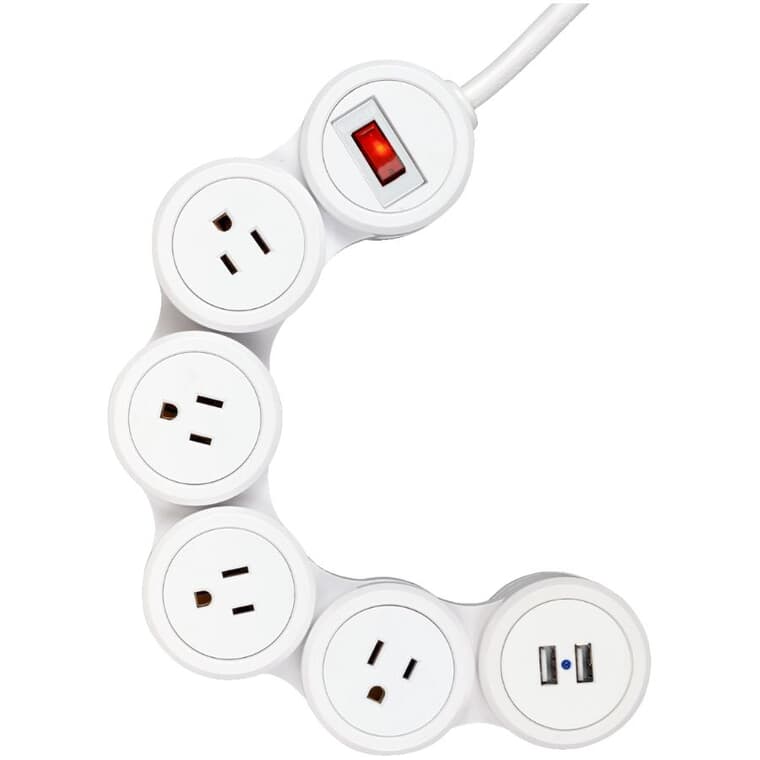 Flexigon 4 Outlet Surge Protector with 2 USB Ports - 6' Cord, White