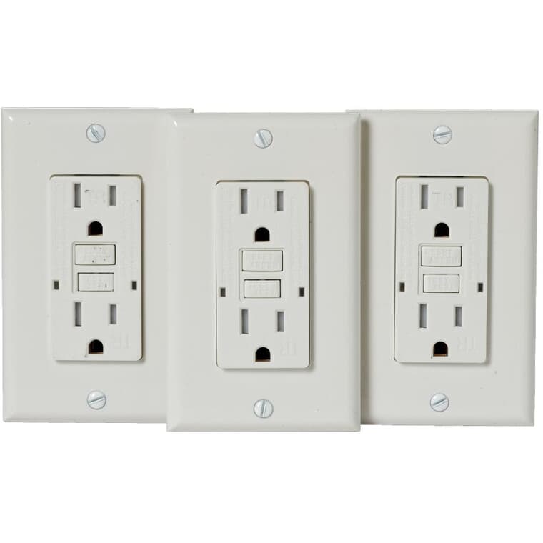 3 Pack 15 Amp White Tamper Resistant Receptacles with Plate