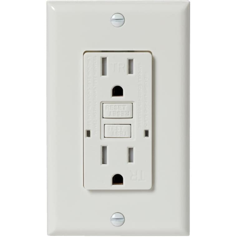 15 Amp White Tamper Resistant GFI Receptacle with Plate