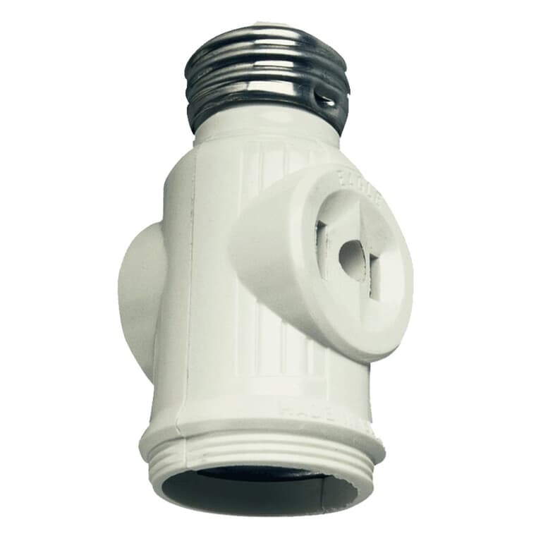 White 2 Wire Keyless Socket Adapter with 2 Outlets