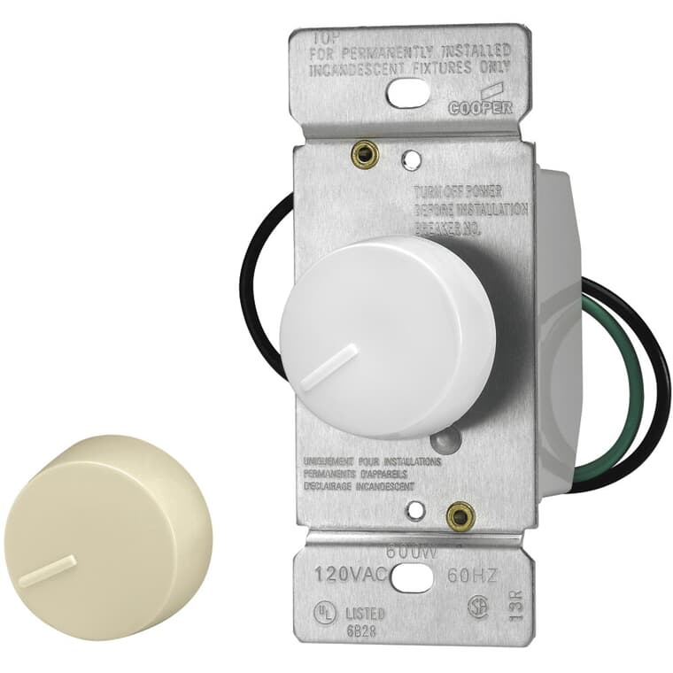 Single Pole Rotary Dimmer Switch with White and Ivory Knobs