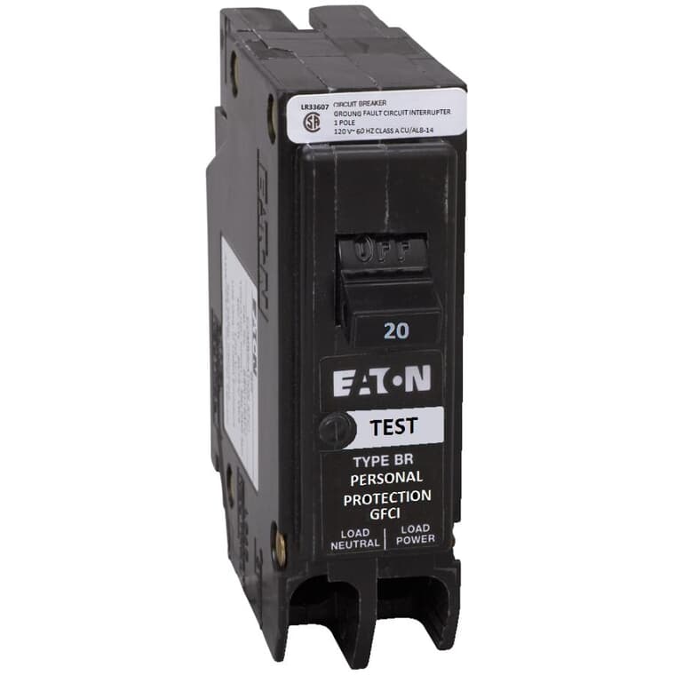 20 Amp Single Pole GFI Circuit Breaker, Plug-On Neutral