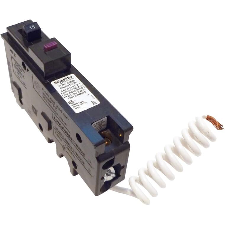 Single Pole 15 Amp Dual Function AFI/GFI Pigtail Circuit Breaker
