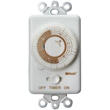 Woods 59714WD In-Wall 30-Minute Spring Wound Countdown Timer – White, Mechanical Switch For Lights, Fans & Appliances