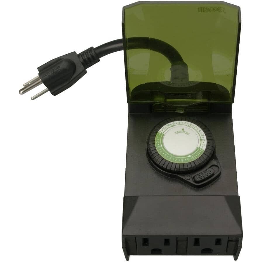WOODS 2 Outlet 24 Hour Outdoor Mechanical Timer, with 3 Conductors ...