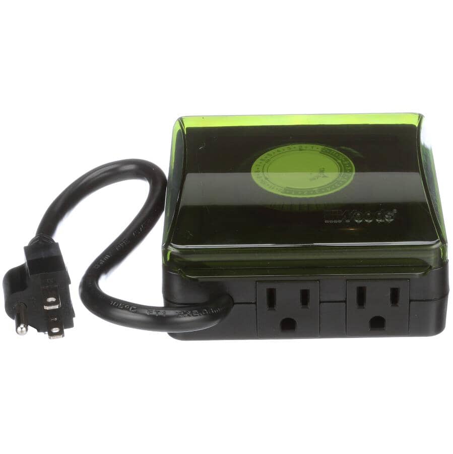 WOODS:2 Outlet 24 Hour Outdoor Heavy Duty Mechanical Timer, with 3 Conductors