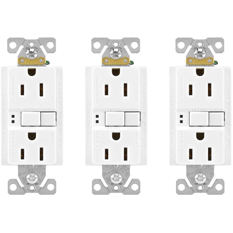 3 Pack 15 Amp White Self Test GFI Receptacles