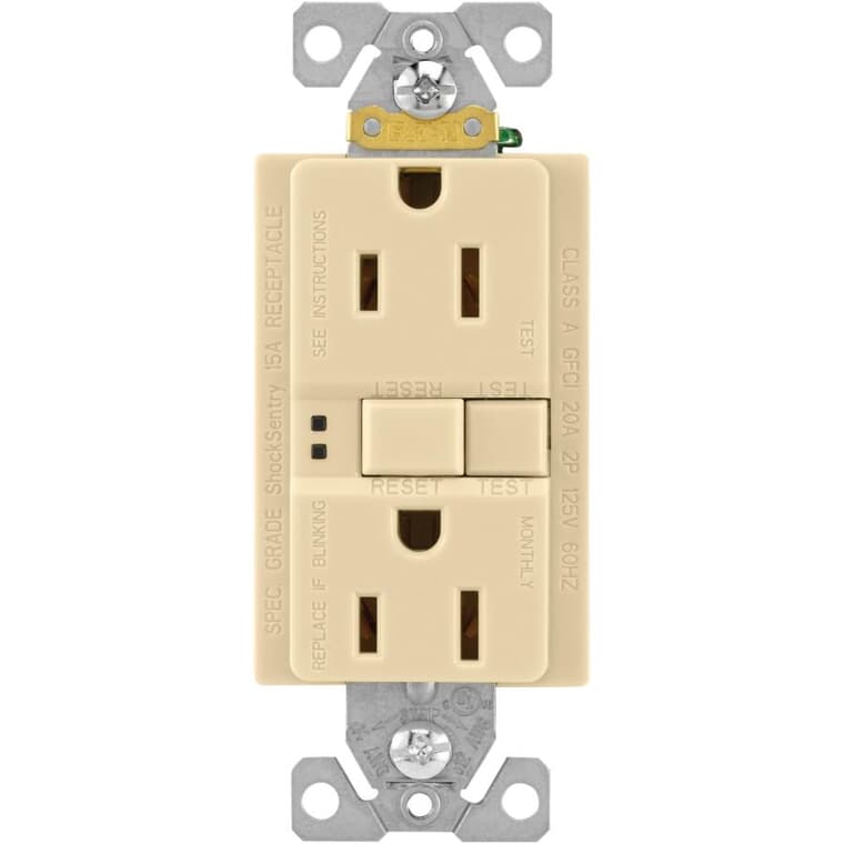 15 Amp Ivory Self Test GFI Receptacle with Plate