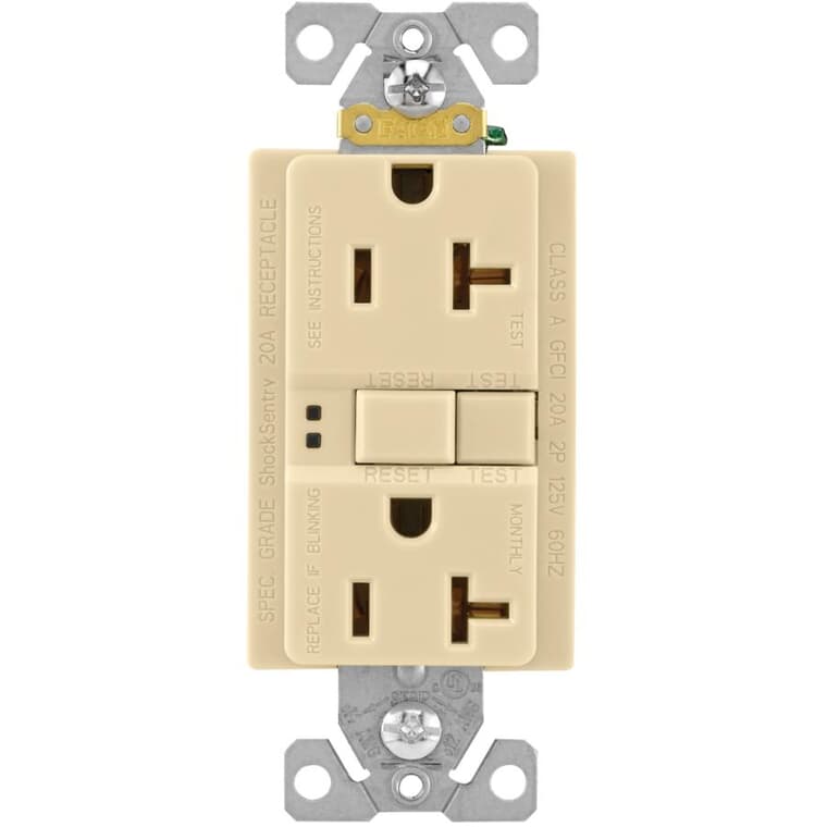 20 Amp Ivory Self Test GFI Receptacle with Plate