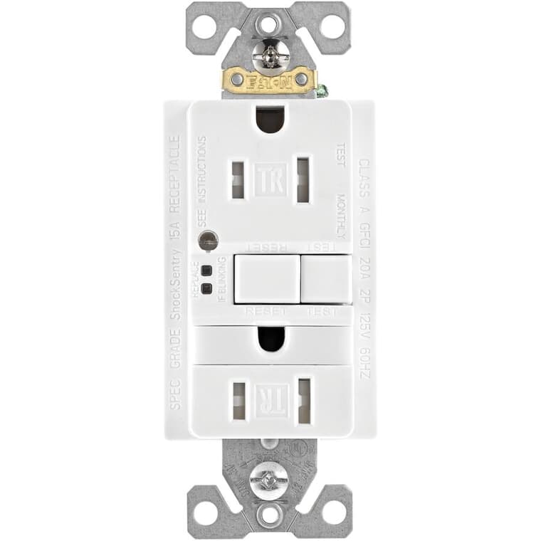 15 Amp White GFI Self Test Tamper Resistant Receptacle, with Plate and Night Light