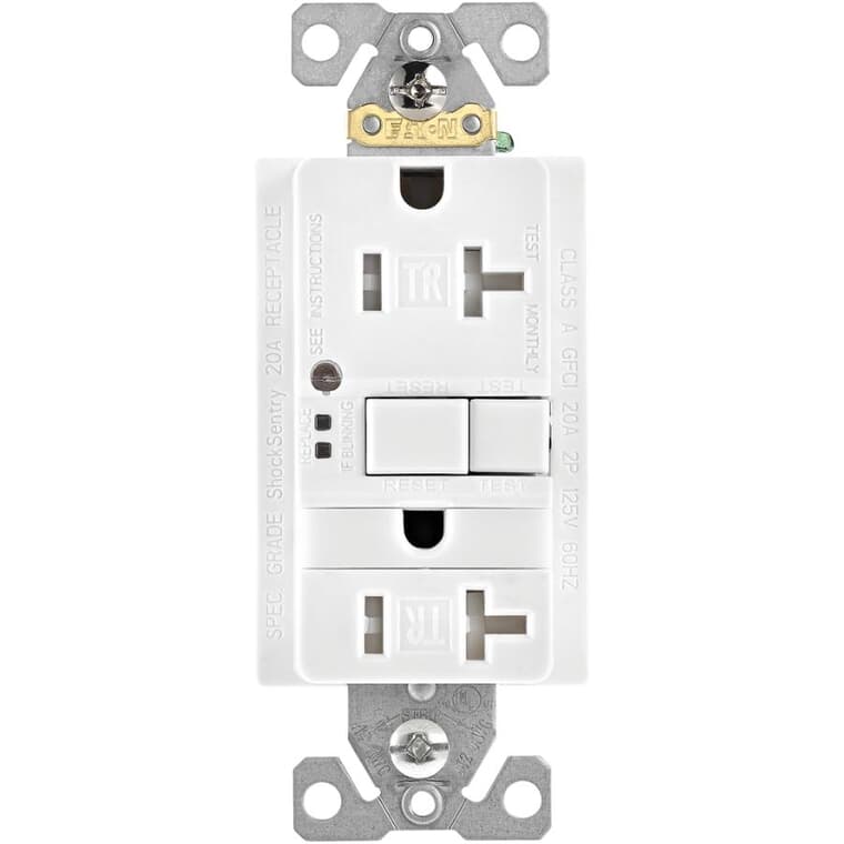 20 Amp White GFI Tamper Resistant Self Test Receptacle, with Plate and Night Light