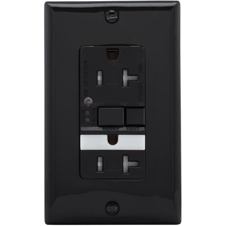 20 Amp Black Self Test Tamper Resistant GFI Receptacle with Plate and Night Light