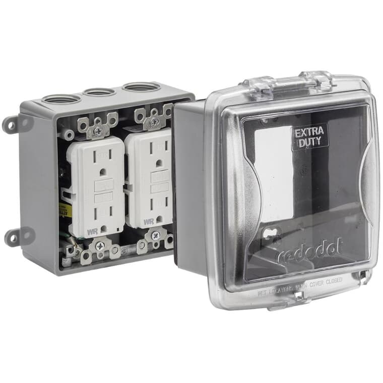 2 Gang While-In-Use Clear Medium PVC Weatherproof GFCI Receptacle Cover Kit