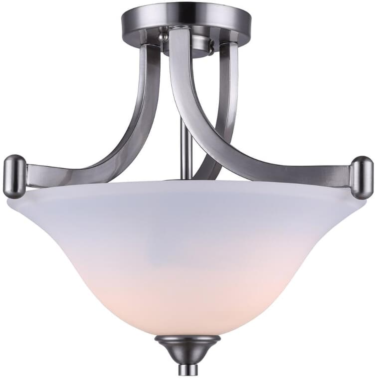 Rue 2 Light Semi Flush Mount Light Fixture - Brushed Nickel with Flat Opal Glass