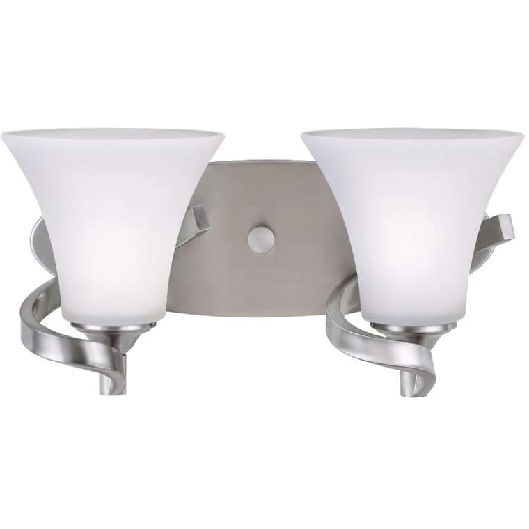 Rue 2 Light Vanity Light Fixture - Brushed Nickel with Flat Opal Glass