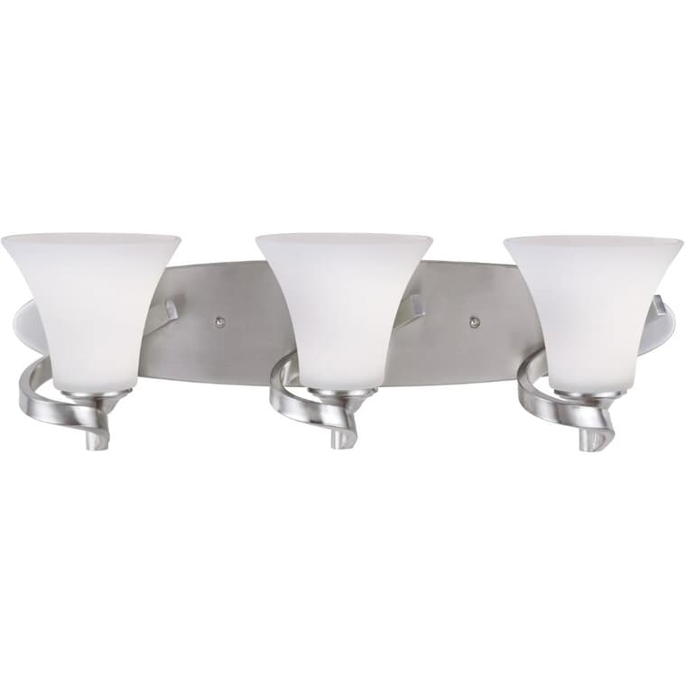 Rue 3 Light Vanity Light Fixture - Brushed Nickel with Flat Opal Glass