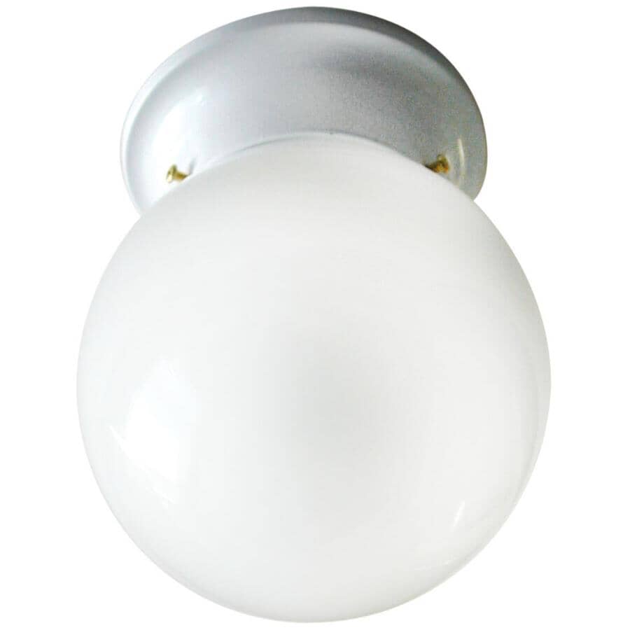 CANARM:Globe Flush Mount Light Fixture - White Opal Glass, 6''