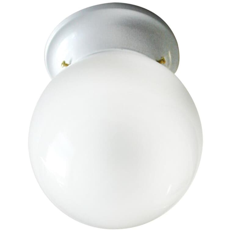 Globe Flush Mount Light Fixture - White Opal Glass, 6''