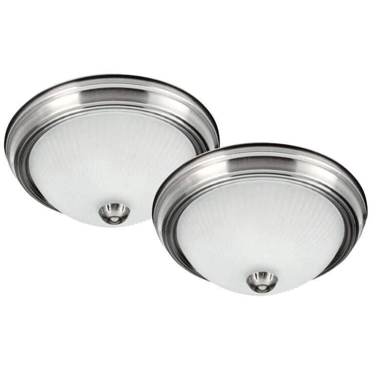Flush Mount Light Fixture - Brushed Pewter with Frosted Swirl Glass, 11", 2 Pack