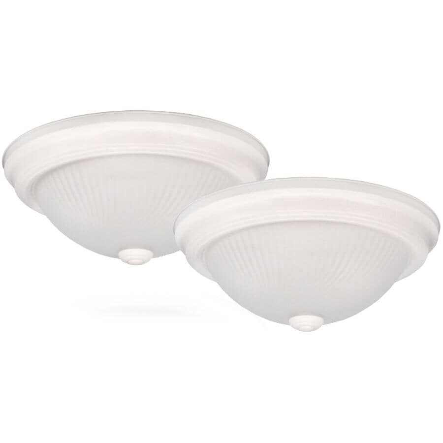 CANARM:Flush Mount Light Fixture - White with Frosted Swirl Glass, 11", 2 Pack