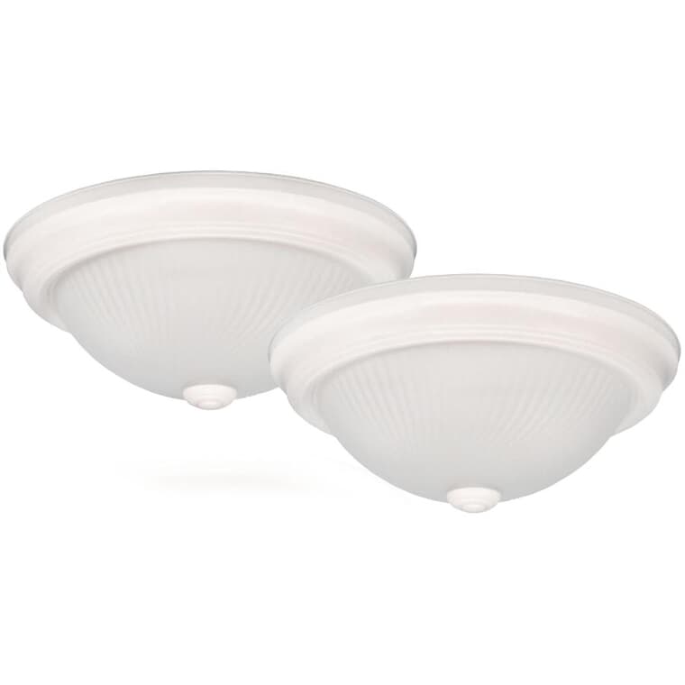 Flush Mount Light Fixture - White with Frosted Swirl Glass, 11", 2 Pack