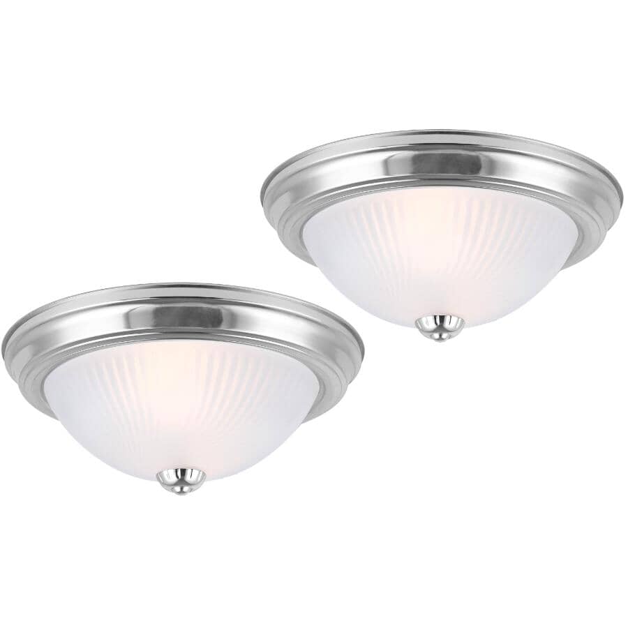 CANARM:Flush Mount Light Fixture - Brushed Pewter with Frosted Swirl Glass, 13", 2 Pack