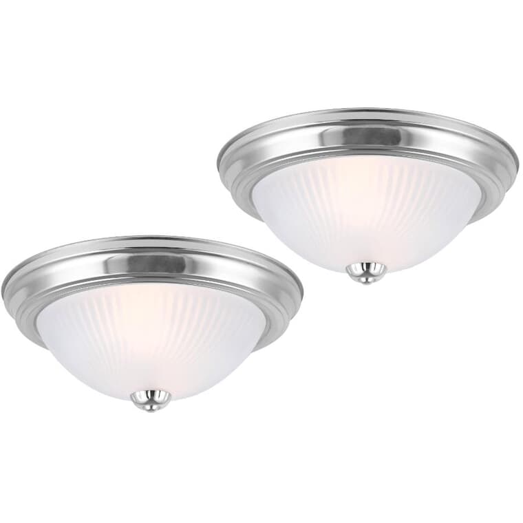 Flush Mount Light Fixture - Brushed Pewter with Frosted Swirl Glass, 13", 2 Pack