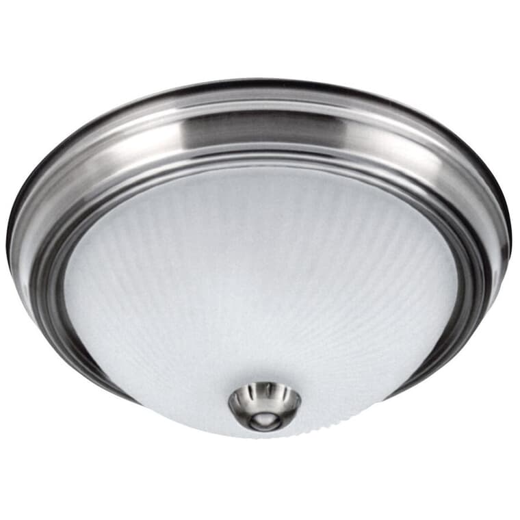 2 Light Flush Mount Light Fixture - Brushed Pewter with Frosted Swirl Glass, 13"