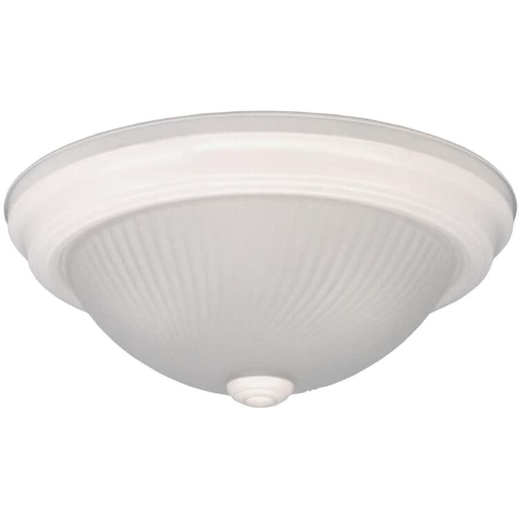 2 Light Flush Mount Light Fixture - White with Frosted Swirl Glass, 13"