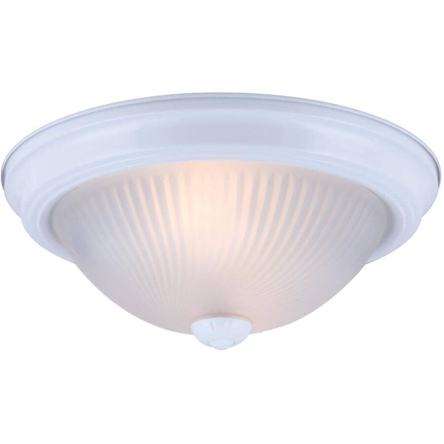 CANARM:2 Light Flush Mount Light Fixture - White with Frosted Swirl Glass, 11"