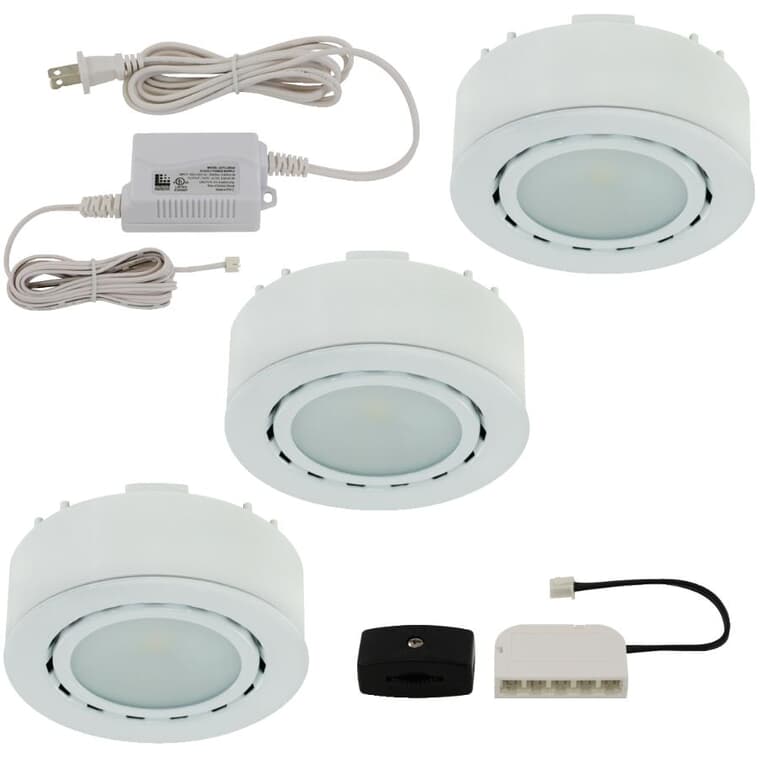 LED Mini Puck Light Fixture Kit - White, 3 Lights