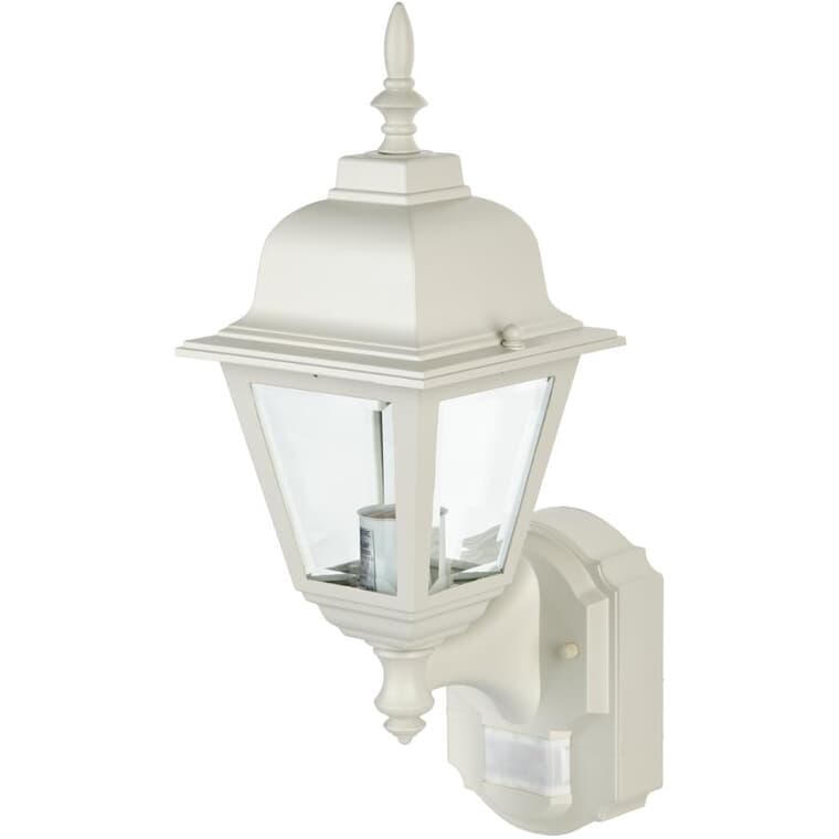 DualBrite Cottage Style Outdoor Coach Light Fixture with 180 Degree Motion Sensor - White