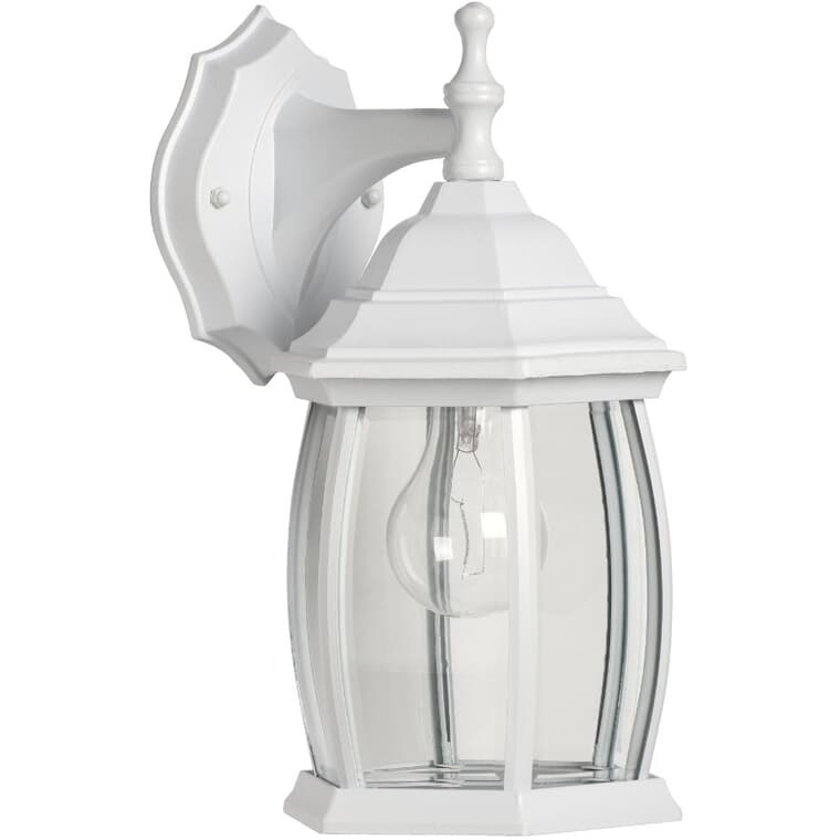 Outdoor Downward Coach Light Fixture - White with Clear Bevelled Glass, 12-1/2"