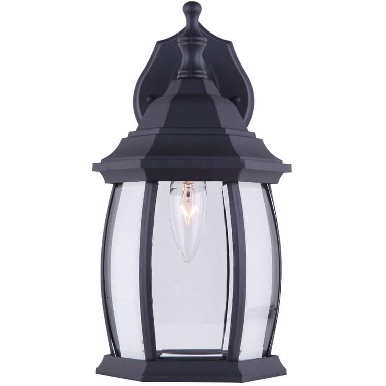 Outdoor Downward Coach Light Fixture - Black with Clear Bevelled Glass, 12-1/2"
