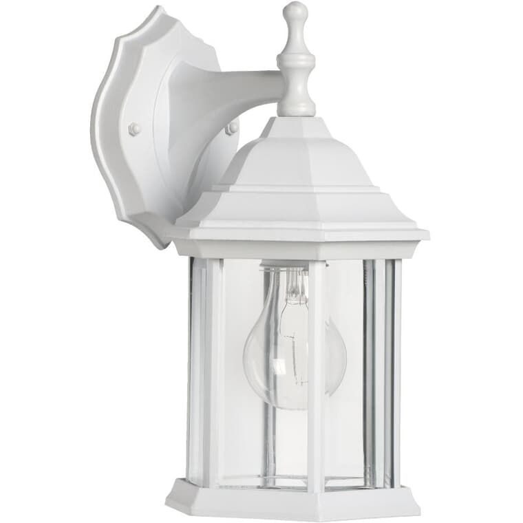 Outdoor Downward Coach Light Fixture - White with Clear Bevelled Glass, 12"