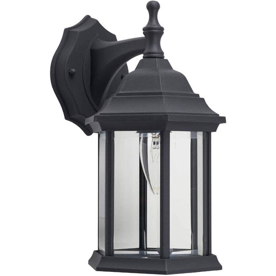 CANARM:Lanterne cochère d'extérieur orientée vers le bas, noir avec verre biseauté transparent, 12 po