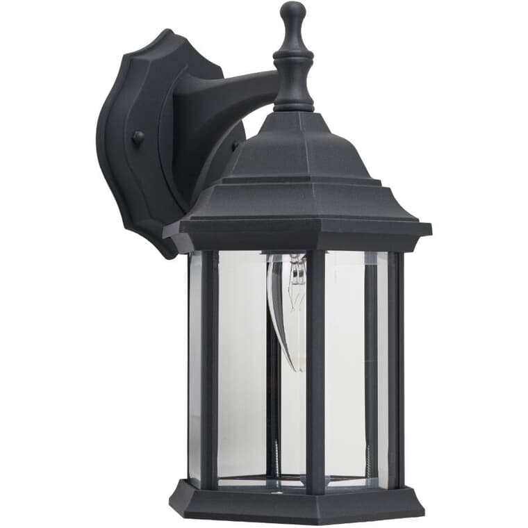 Outdoor Downward Coach Light Fixture - Black with Clear Bevelled Glass, 12"