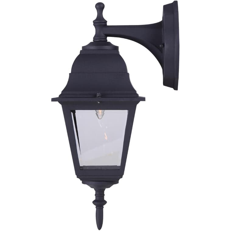 Outdoor Downward or Upward Coach Light Fixture - Black with Clear Glass, 14-3/4"