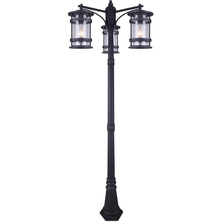 Duffy 3 Light Lamp Post Fixture - Black with Seeded Glass