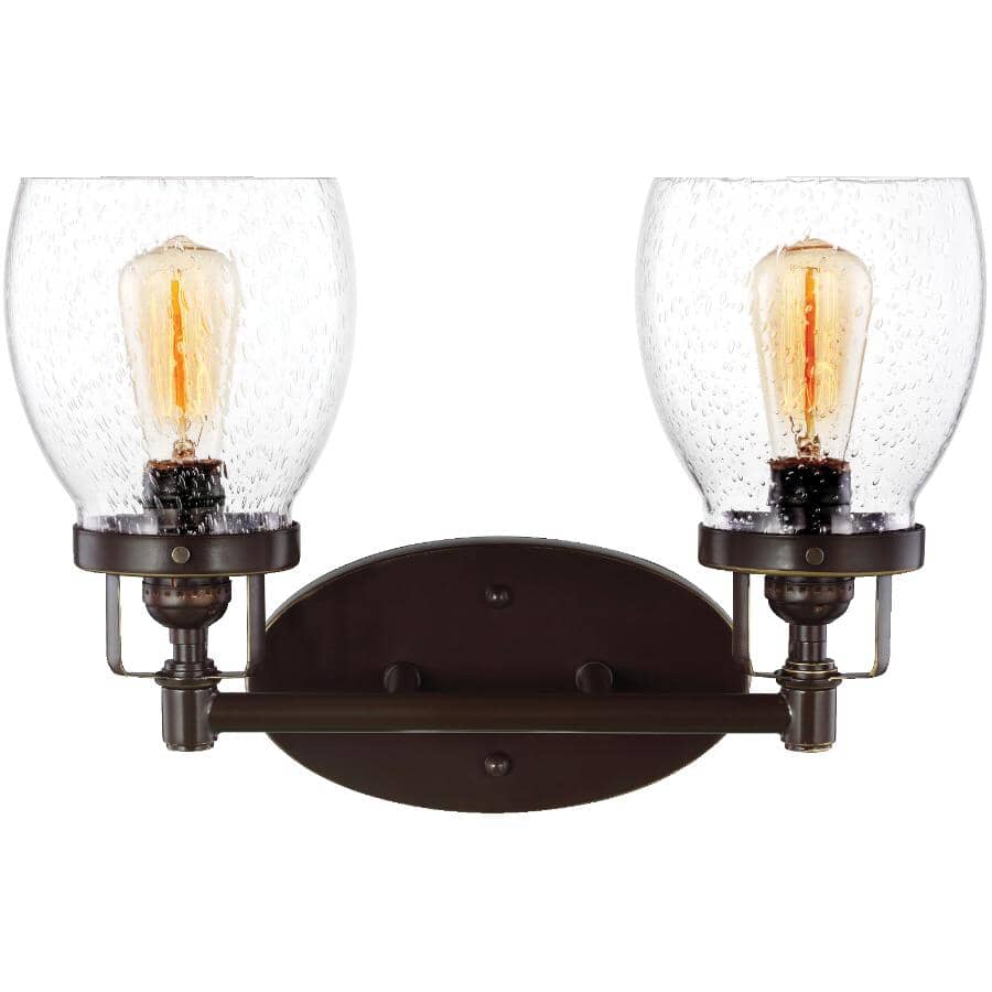 SEA GULL:Luminaire Belton à 2 lampes pour salle de bains, bronze avec verre perlé