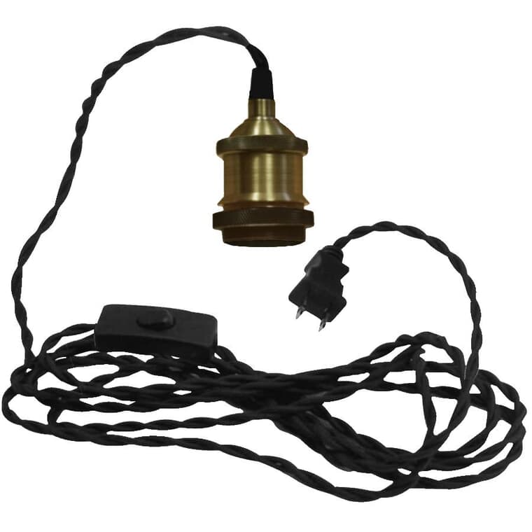 Pendant Light Cord Kit with Antique Brass Socket & Fabric Cord - 15'