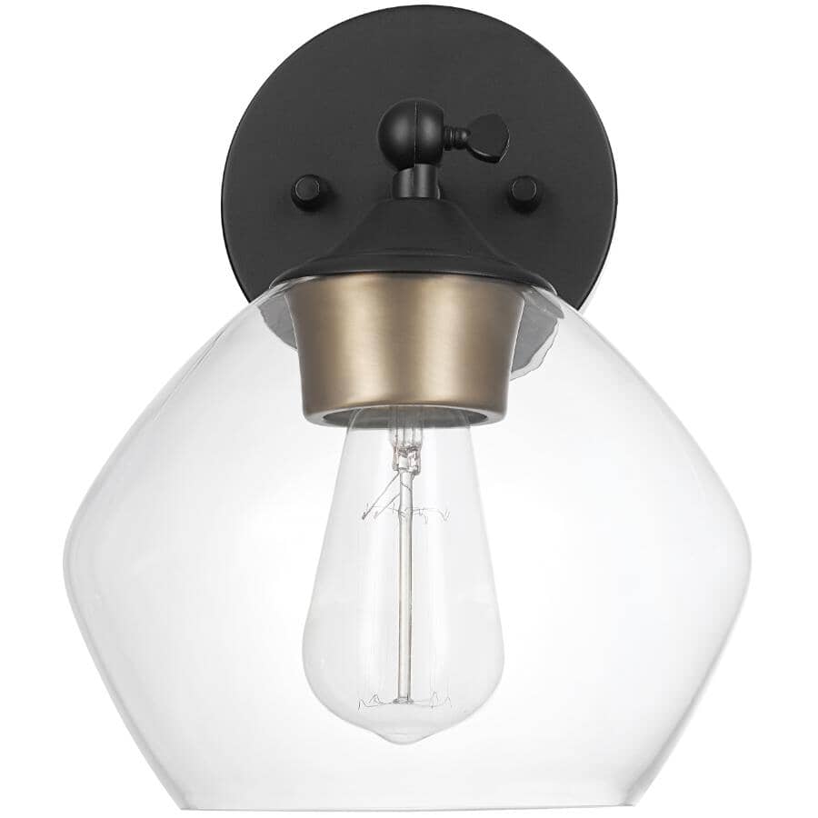 GLOBE ELECTRIC:Harrow Wall Sconce - Matte Black with Clear Glass