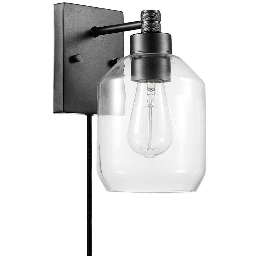 GLOBE ELECTRIC:Middleton Plug-In or Hardwired Wall Sconce - Dark Bronze with Clear Glass & 6' Black Cord